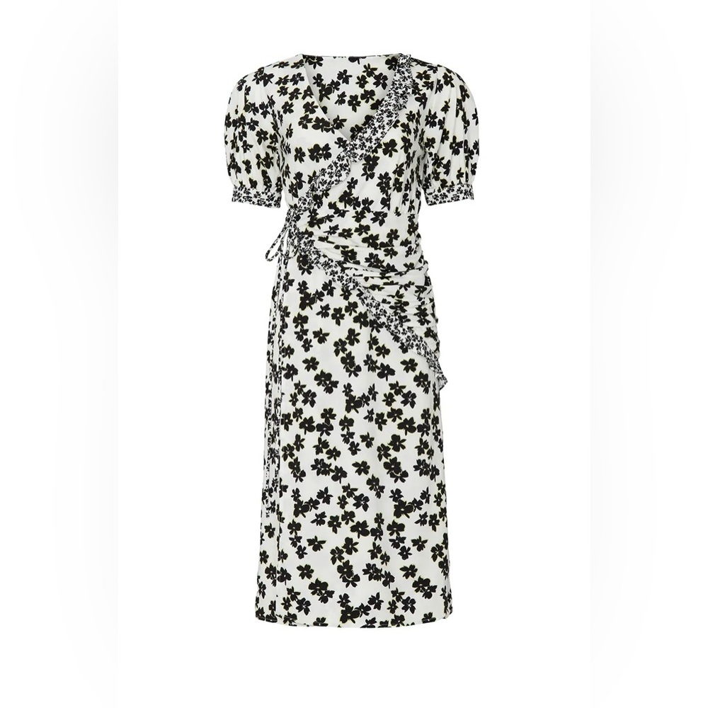NWOT‎ Love Whit Floral Midi Wrap Dress with Puff Sleeves  - m